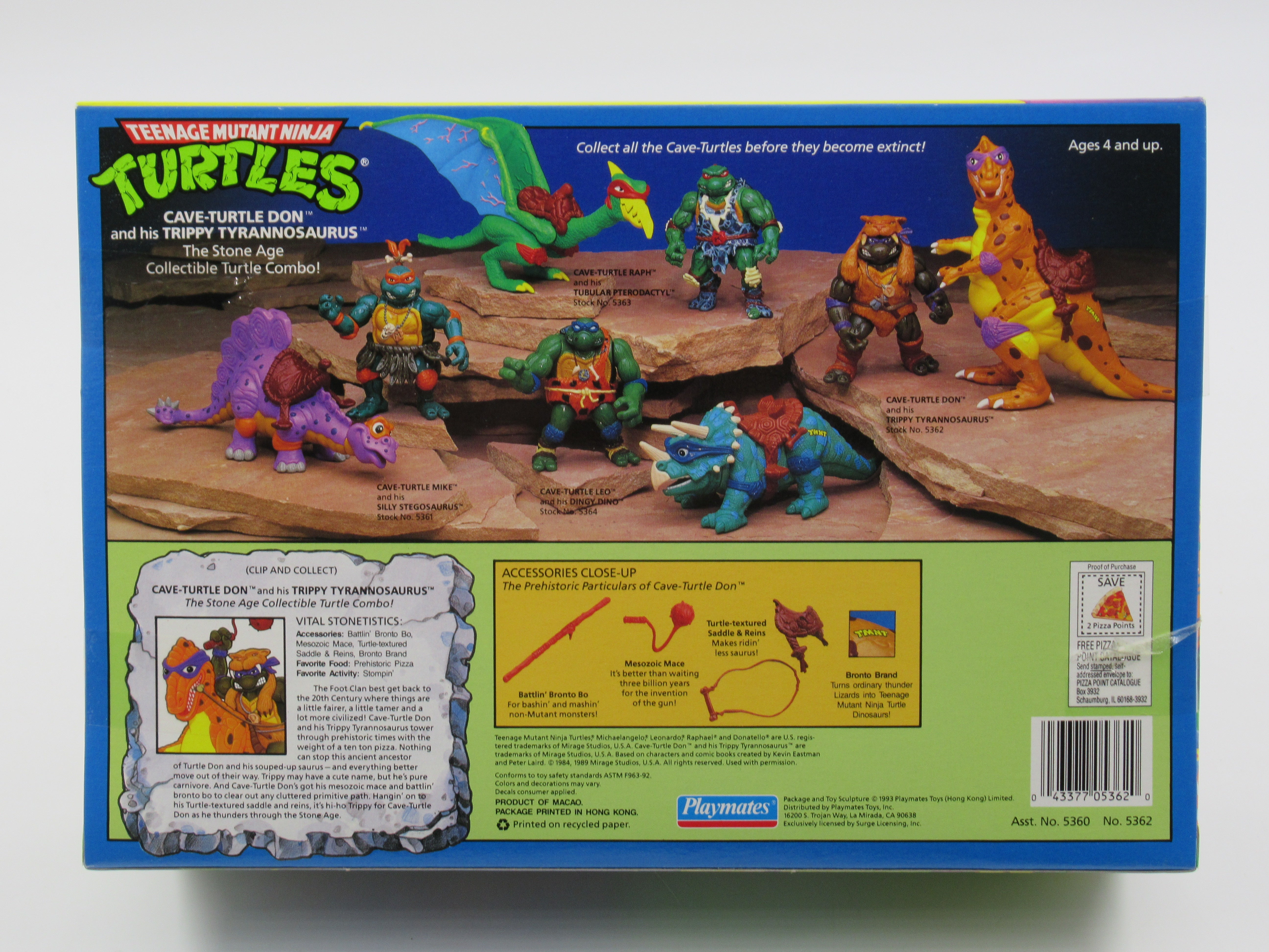Teenage Mutant Ninja Turtles Cave-Turtle Don and his Trippy Tyrannosaurus 4" Figure TMNTs - Playmates (1993)
